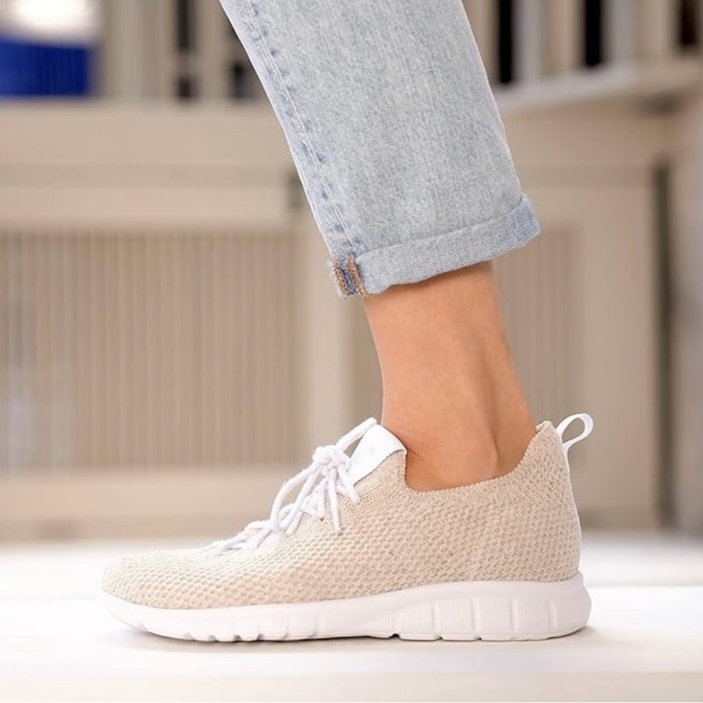 Nisolo Athleisure Women's Eco-Knit Cream Knit Sneakers Linen 39/8